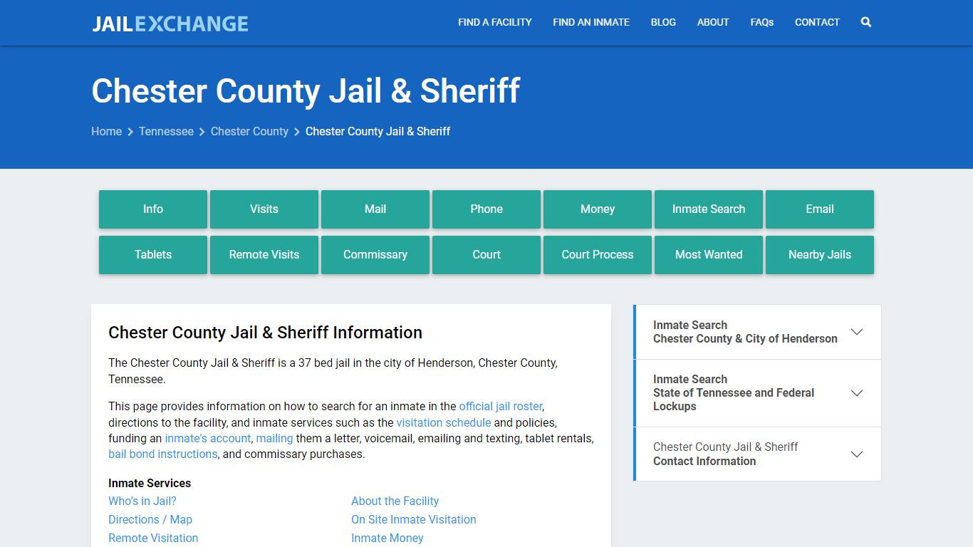 Chester County Jail & Sheriff, TN Inmate Search, Information