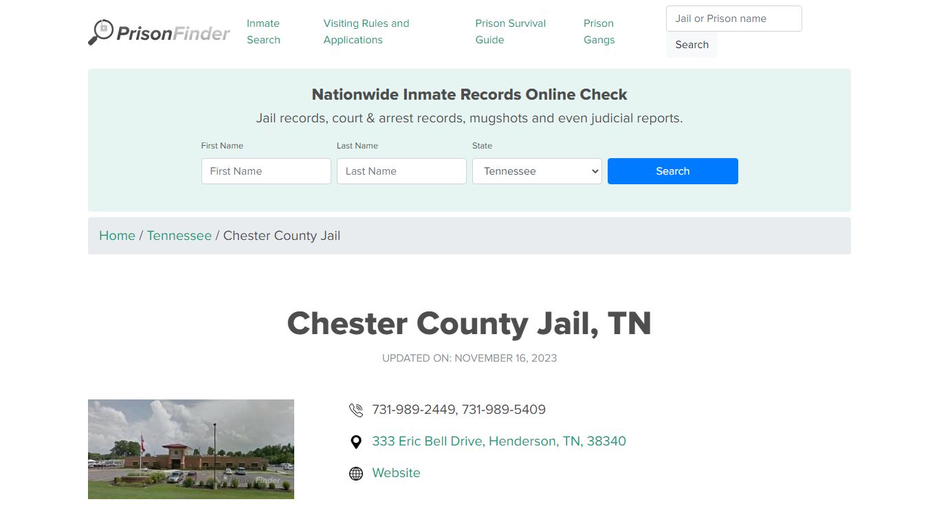 Chester County Jail, TN Inmate Search, Mugshots, Visitation, Phone no ...